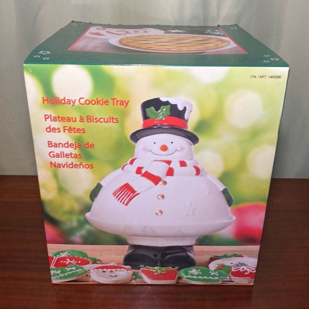 Snowman Christmas Holiday Cookie Tray Plateau & Biscuits New Open Box